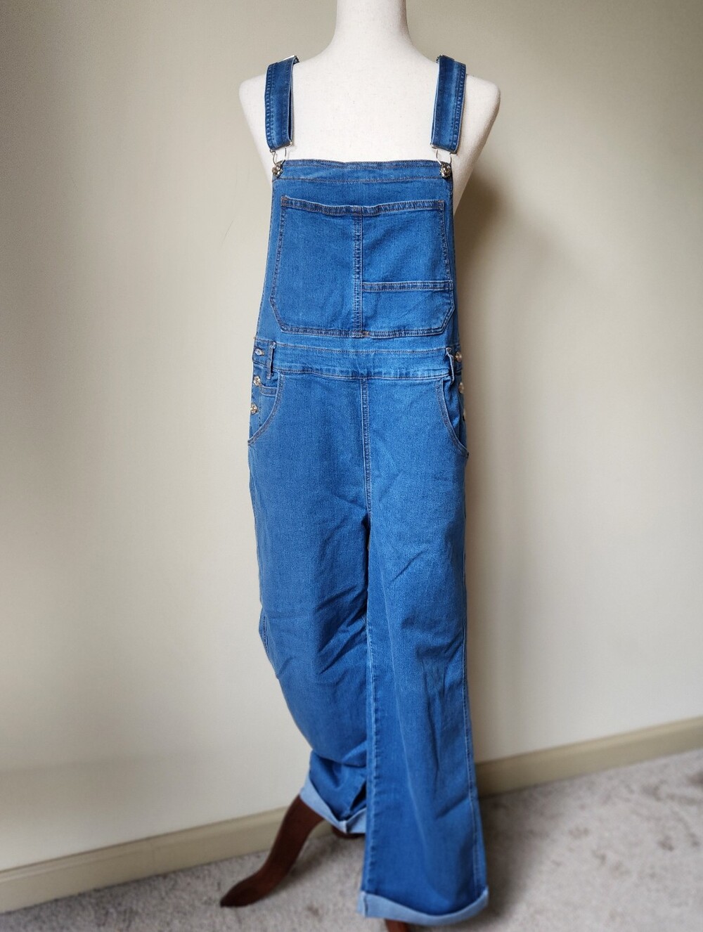 Modern Blue Denim Stretch Wide Leg Jeans Medium Distressed Casual Comfy